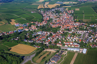 Aerial photograpy of Village view beyond the A65 from the east in Insheim in the state Rhineland-Palatinate, Germany