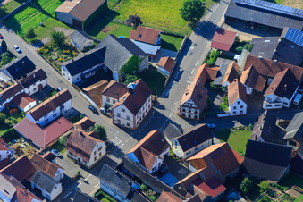 Aerial view of Main Street x Niedergasse in the district Kleinsteinfeld in Niederotterbach in the state Rhineland-Palatinate, Germany