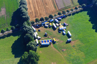 Circus wagons on the cattle trail in Kapsweyer in the state Rhineland-Palatinate, Germany