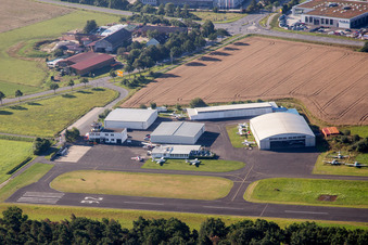Runway with tarmac terrain of airfield Herzogenaurach in Herzogenaurach in the state Bavaria, Germany