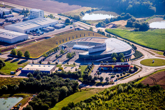 Aerial view of Administrative building and office complex of adidas in Herzogenaurach in the state Bavaria, Germany
