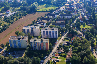Aerial view of Klosterwald residential area in the district Frauenaurach in Erlangen in the state Bavaria, Germany