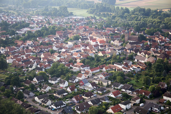 Drone image of District Billigheim in Billigheim-Ingenheim in the state Rhineland-Palatinate, Germany