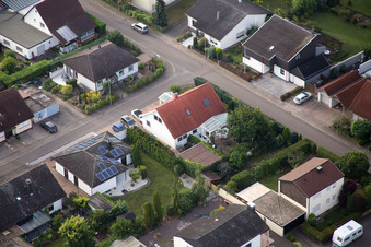 Drone recording of Maxburgstr in the district Billigheim in Billigheim-Ingenheim in the state Rhineland-Palatinate, Germany