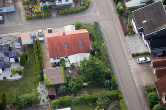 Maxburgstr in the district Billigheim in Billigheim-Ingenheim in the state Rhineland-Palatinate, Germany from the drone perspective