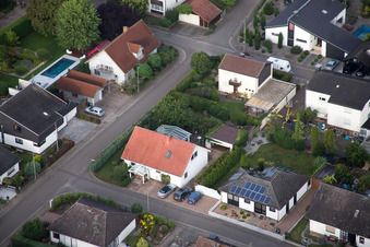 Drone recording of Maxburgstr in the district Billigheim in Billigheim-Ingenheim in the state Rhineland-Palatinate, Germany
