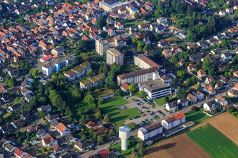 Asklepios Südpfalzkliniken from the northeast at the water tower in Kandel in the state Rhineland-Palatinate, Germany