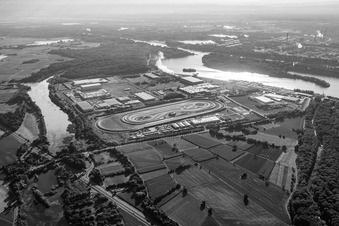 Wörth-Oberwald industrial area between the Old Rhine and the state port from the west in Wörth am Rhein in the state Rhineland-Palatinate, Germany