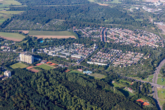 Aerial view of District Weiherfeld-Dammerstock in Karlsruhe in the state Baden-Wuerttemberg, Germany