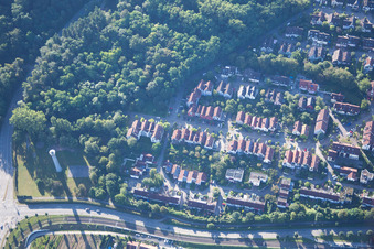 Aerial view of District Wolfartsweier in Karlsruhe in the state Baden-Wuerttemberg, Germany
