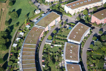 Oblique view of District Hohenwettersbach in Karlsruhe in the state Baden-Wuerttemberg, Germany