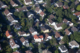 Aerial view of Settlement area in the district Wolfartsweier in Karlsruhe in the state Baden-Wurttemberg, Germany