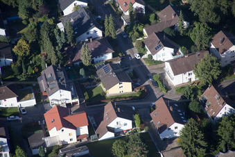 Aerial photograpy of Settlement area in the district Wolfartsweier in Karlsruhe in the state Baden-Wurttemberg, Germany