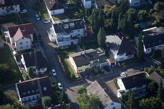 District Wolfartsweier in Karlsruhe in the state Baden-Wuerttemberg, Germany seen from above
