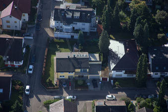 Aerial view of Hellenstrasse in the district Wolfartsweier in Karlsruhe in the state Baden-Wuerttemberg, Germany