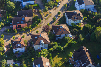 Aerial view of Albert Einstein Street in the district Wolfartsweier in Karlsruhe in the state Baden-Wuerttemberg, Germany