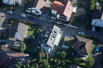 Oblique view of Hellenstrasse in the district Wolfartsweier in Karlsruhe in the state Baden-Wuerttemberg, Germany