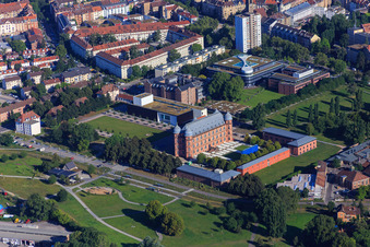 Otto-Dullenkopf-Park (South) with Gottesaue Castle in the district Oststadt in Karlsruhe in the state Baden-Wuerttemberg, Germany