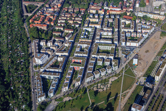 Residential development around Rahel-Straus-Straße between Citypark and Stuttgarter Straße in the district Südstadt in Karlsruhe in the state Baden-Wuerttemberg, Germany