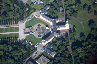Aerial view of Castle Square in the district Innenstadt-West in Karlsruhe in the state Baden-Wuerttemberg, Germany