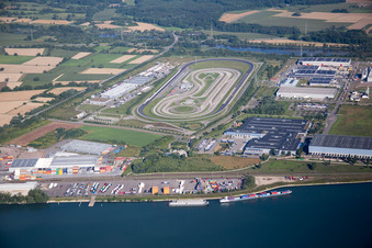 Aerial view of Oberwald industrial area, Rhine port of Wörth in Wörth am Rhein in the state Rhineland-Palatinate, Germany