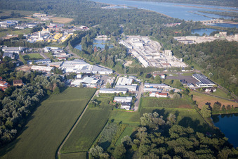 Oblique view of District Freistett in Rheinau in the state Baden-Wuerttemberg, Germany