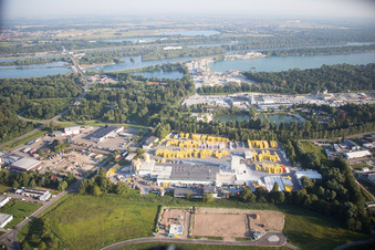 Oblique view of Xella Germany in the district Freistett in Rheinau in the state Baden-Wuerttemberg, Germany