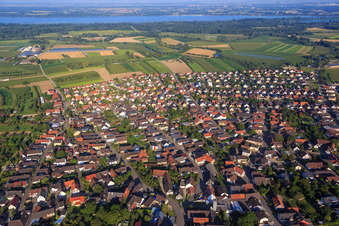 View of the town from the east to the Rhine meadows in the district Altenheim in Neuried in the state Baden-Wuerttemberg, Germany
