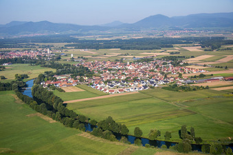 Village on the river bank areas of the river Ill in Sermersheim in Grand Est, France