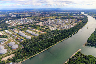 MiRO refinery from the northwest on the banks of the Rhine in the district Knielingen in Karlsruhe in the state Baden-Wuerttemberg, Germany