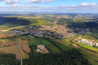 Aerial view of City view from the west in Weingarten in the state Baden-Wuerttemberg, Germany