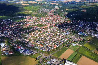 City overview from the southwest in Weingarten in the state Baden-Wuerttemberg, Germany