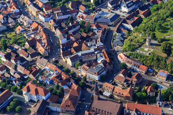 Market square with Walzbach bridges and Hotel Walksches Haus in Weingarten in the state Baden-Wuerttemberg, Germany