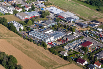 Aerial photograpy of Industrial estate and company settlement North in the district Joehlingen in Walzbachtal in the state Baden-Wurttemberg, Germany