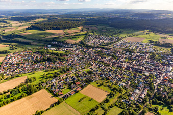 Aerial photograpy of Town View of the streets and houses of the residential areas in the district Joehlingen in Walzbachtal in the state Baden-Wurttemberg, Germany
