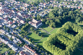 Aerial view of Castle Park and Freidental Castle in Freudental in the state Baden-Wuerttemberg, Germany