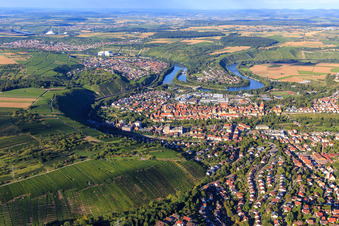 View of the town on the Neckar loop from the west in Besigheim in the state Baden-Wuerttemberg, Germany
