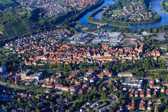 Historic old town in front of the Neckar loop in Besigheim in the state Baden-Wuerttemberg, Germany