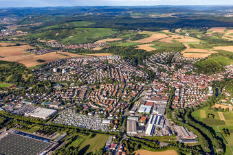 Aerial view of Parking space for caravans at PREMIO Caravan and Car Repair Steinheim in Steinheim an der Murr in the state Baden-Wuerttemberg, Germany