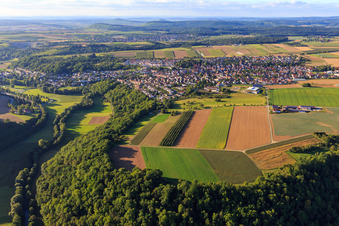 Aerial view of Village view from the south in Kirchberg an der Murr in the state Baden-Wuerttemberg, Germany