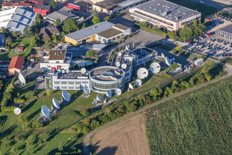 Parabolic satellite dishes Firma Signalhorn in Waldrems in the state Baden-Wurttemberg, Germany