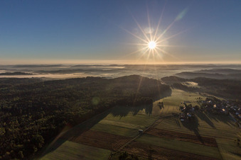 Sunrise over the countryside ueber dem Fischachtal in Obersontheim in the state Baden-Wurttemberg