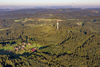 Telecommunication tower in the forest in the district Grab in Großerlach in the state Baden-Wuerttemberg, Germany