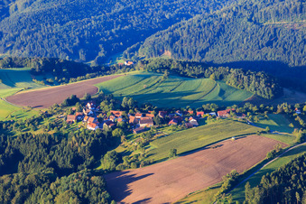 Aerial view of Village in the morning from the north in the district Dauernberg in Spiegelberg in the state Baden-Wuerttemberg, Germany
