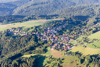 Village - view on the edge of agricultural fields and farmland in Spiegelberg in the state Baden-Wurttemberg, Germany