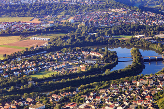 Neckar loop from the north in Besigheim in the state Baden-Wuerttemberg, Germany