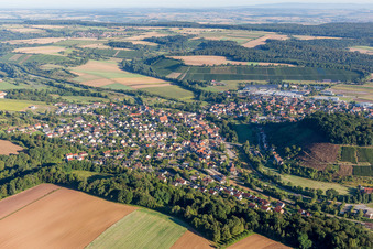 Village - view on the edge of agricultural fields and farmland in Zaberfeld in the state Baden-Wurttemberg, Germany