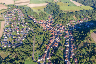 Aerial view of Village - view on the edge of agricultural fields and farmland in Zaberfeld in the state Baden-Wurttemberg, Germany