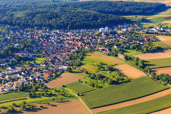 Village view from the north in the district Neibsheim in Bretten in the state Baden-Wuerttemberg, Germany