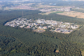 Aerial view of Campus building of the university KIT - Campus Nord (former Nuclear research centre Karlsruhe) in the district Leopoldshafen in Eggenstein-Leopoldshafen in the state Baden-Wurttemberg, Germany
